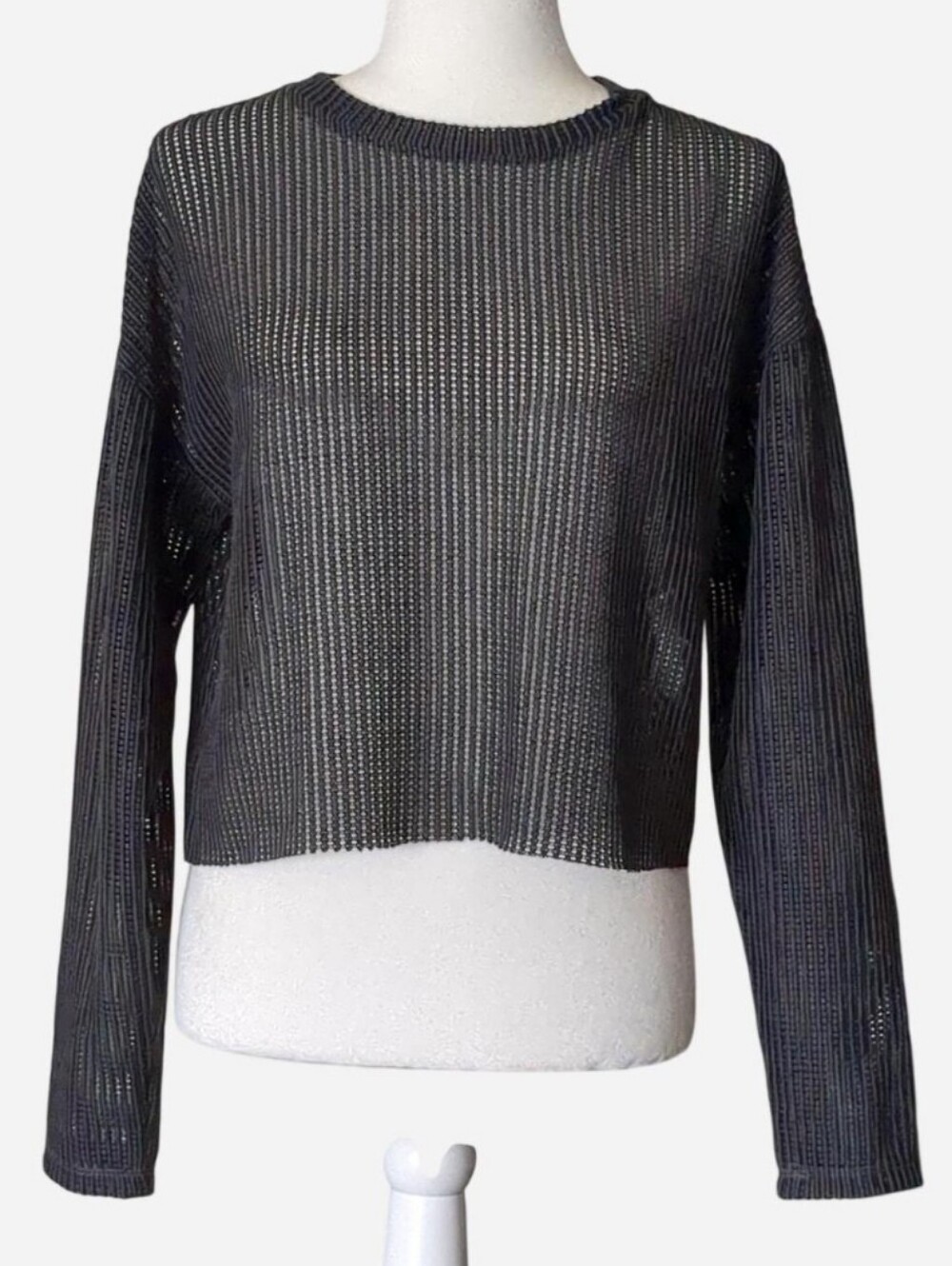✨ STUNNING & HIGHLY COVETED ZARA CHARCOAL GREY OPEN KNIT CROPPED SWEATER SIZE S